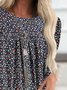 Crew Neck Floral Ruched Casual Top