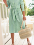 Casual Shirt Collar Lace-Up Striped Dress
