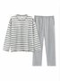Cozy Cotton Stripe Printed Padded Loungewear Set Plus Size