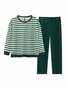 Cozy Cotton Stripe Printed Padded Loungewear Set Plus Size