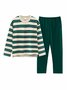 Cozy Cotton Stripe Printed Padded Loungewear Set Plus Size