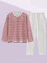 Cozy Cotton Stripe Printed Padded Loungewear Set Plus Size