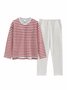 Cozy Cotton Stripe Printed Padded Loungewear Set Plus Size