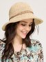 Boho Holiday Plain Leather Cord Trim Straw Hat Spring Summer Beach Accessories