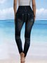 Women's Stretchy Faux Denim Jeans Leggings High Waist Tummy Control Pencil Pants