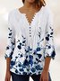 Loose Casual Floral V Neck Shirt