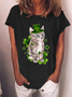 Women's Cat Short Sleeve Tee T-shirt Crew Neck Casual Summer Top