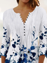 Loose Casual Floral V Neck Shirt
