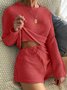 Round Neck Long Sleeve Wide Leg Shorts Waffle Comfortable Two-Piece Homewear Pajamas Plus Size