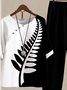Loose Casual Leaf Crew Neck Two-Piece Set