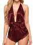 Sexy Deep V Lace Halter Neck One-Piece Pajamas
