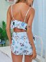 Sexy Deep V Butterfly Print Pajamas Camisole Shorts Casual Homewear Set
