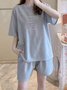 Soft and Comfortable Waffle Round Neck Short Sleeve Shorts Loose Loungewear Set