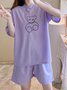 Soft and Comfortable Waffle Round Neck Short Sleeve Shorts Loose Loungewear Set