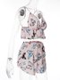 Sexy Deep V Butterfly Print Pajamas Camisole Shorts Casual Homewear Set