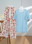 Floral Short Sleeve Trousers Pajamas Casual Homewear Set