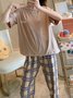 Plaid Print Pajamas Loose Round Neck Short Sleeve Trousers Homewear Set