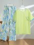 Floral Short Sleeve Trousers Pajamas Casual Homewear Set