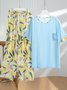 Floral Short Sleeve Trousers Pajamas Casual Homewear Set