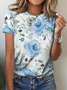 Women's Rose Print Crew Neck Floral Casual T-Shirt