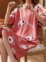 Cute Printed Loose Round Neck Short Sleeve Homewear Nightdress