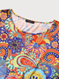 Women's Smock Dress Paisley Midi Dress Round Neck Flare Sleeve Casual Midi Smock Dress