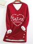Women Sister Text Letters V Neck Regular Fit Casual Sweatshirt