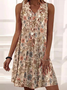 Casual Loose Floral V Neck Dress