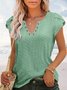 Women's Eyelet Tops V Neck Vacation Plain Skin-friendly and Breathable Shirt