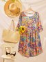 Women's Smock Dress Paisley Midi Dress Round Neck Flare Sleeve Casual Midi Smock Dress