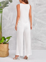 Loose Crew Neck Casual Linen Cut Out Side Tank Top & Drawstring Waist Wide Leg Pants