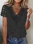 Lace Casual V Neck Loose T-Shirt