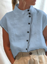 Women's Cotton Linen Stand Collar Casual Shirt