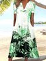 Women's Rose Print Elegant Floral Loose Maxi Summer Dress