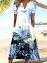 Women's Rose Print Elegant Floral Loose Maxi Summer Dress