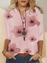 JFN Cotton & Linen Stand Collar Floral Casual Blouse