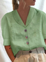 JFN Cotton Loose Shawl Collar Buttoned Short Sleeve Blouse