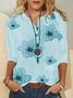 JFN Stand Collar Floral Casual Blouse