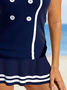 Color Block Scoop Neck Vacation Swim Dress