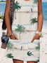 Crew Neck Coconut Tree Loose Vacation Dress