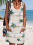 Crew Neck Coconut Tree Loose Vacation Dress