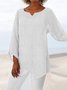 JFN Cotton & Linen Asymmetric Hem Loose Fit Long Sleeve Shirts Tunic Top