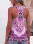 Vacation Ethnic Loose Crew Neck Yellow & Pink Abstract Scoop Neck Racerback Tank Top