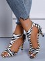 Black Suede Cutout Strap Peep Toe Mid Heel Sandals