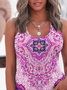 Vacation Ethnic Loose Crew Neck Yellow & Pink Abstract Scoop Neck Racerback Tank Top