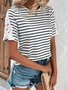 Color Block Casual Loose Striped Contrast Lace T-Shirt