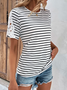 Color Block Casual Loose Striped Contrast Lace T-Shirt