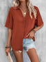 Casual Loose Shirt Collar Plain Blouse