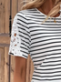 Color Block Casual Loose Striped Contrast Lace T-Shirt