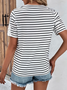 Color Block Casual Loose Striped Contrast Lace T-Shirt